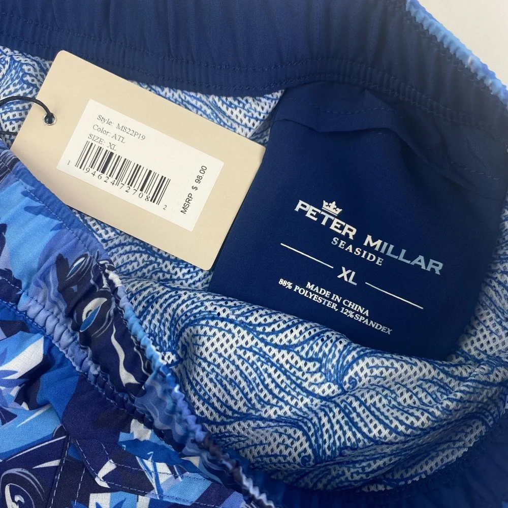 NWT Peter Millar Seaside Monaco Madness ATL Blue w/Koozie Swim Trunks Suit $98